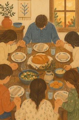 Family Grace Prayer at Dinner Table