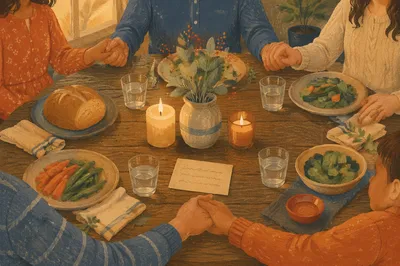 Family Grace Prayer at Dinner Table