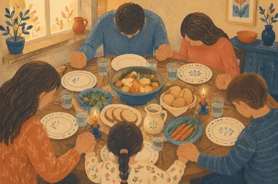 Family Grace Prayer at Dinner Table