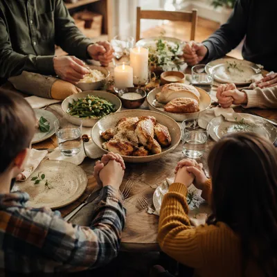 Family Grace Prayer at Dinner Table