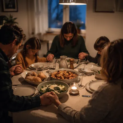 Family Grace Prayer at Dinner Table