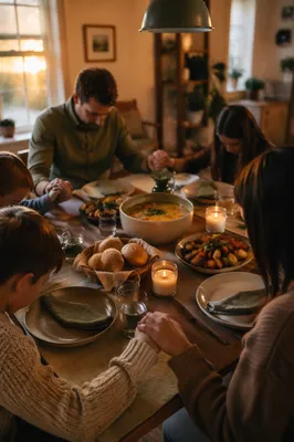Family Grace Prayer at Dinner Table
