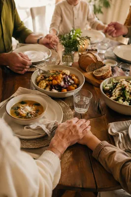 Family Grace Prayer Around Dinner Table