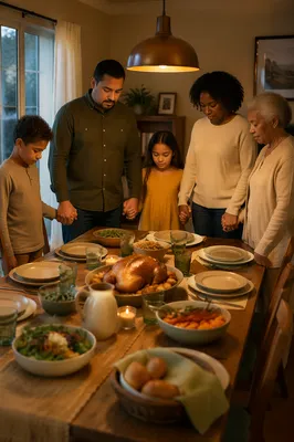Family Saying Grace Before Dinner