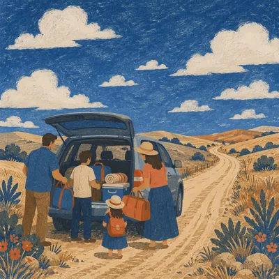 Family Loading Minivan for Summer Road Trip