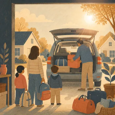 Family Loading Minivan for Summer Road Trip