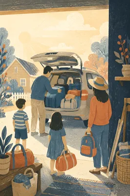 Family Loading Minivan for Summer Road Trip