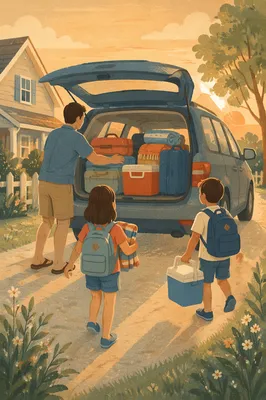 Family Loading Minivan for Summer Road Trip