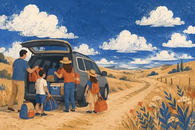 Family Loading Minivan for Summer Road Trip
