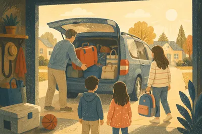 Family Loading Minivan for Summer Road Trip