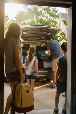 Family Loading Minivan for Summer Road Trip