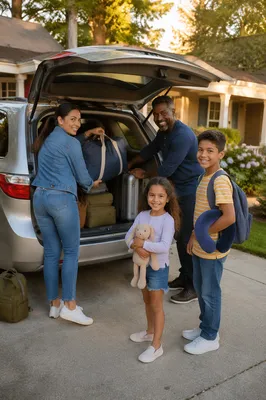 Family Loading Minivan for Summer Road Trip