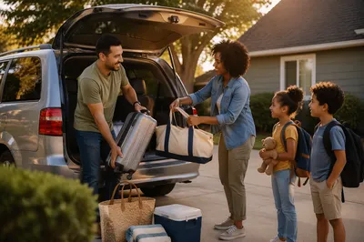 Family Loading Minivan for Summer Road Trip