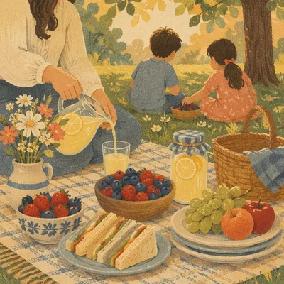 Golden Hour Family Picnic in Park