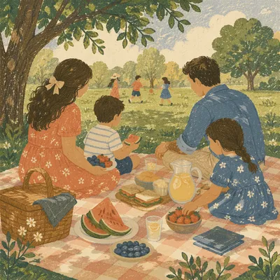 Warm Family Picnic in Sunny Park