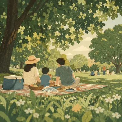 Peaceful Family Picnic Under Park Trees