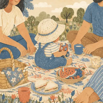 Sunny Family Picnic in Park