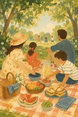 Warm Family Picnic in Park