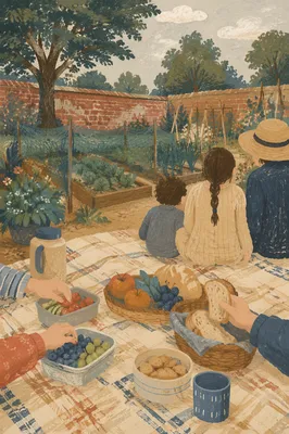 Family Picnic by Community Garden Beds
