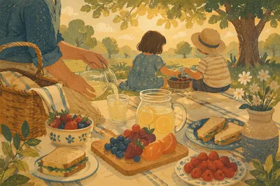 Golden Afternoon Family Picnic in Park