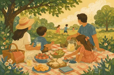 Relaxed Family Picnic in Sunny Park