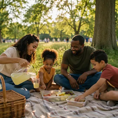 Joyful Family Picnic in Golden Hour Park