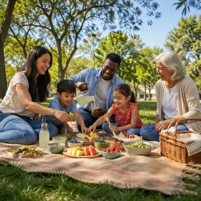 Multigenerational Family Picnic in City Park