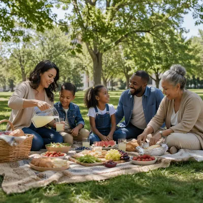 Multigenerational Family Picnic in Leafy Park