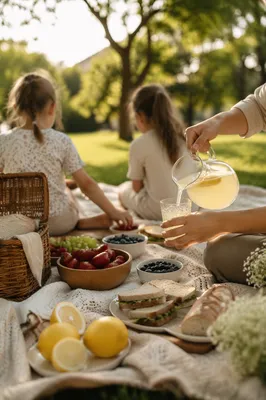 Relaxed Family Picnic on Park Blanket