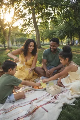 Multiracial Family Picnic in City Park