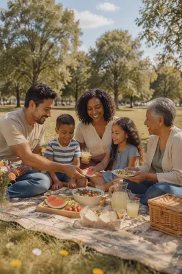 Multigenerational Family Picnic in City Park