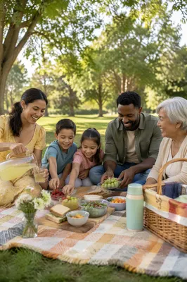Multigenerational Family Picnic in City Park