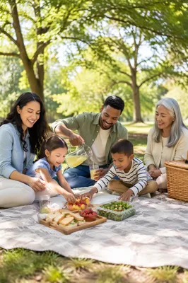 Multigenerational Family Picnic in Leafy Park