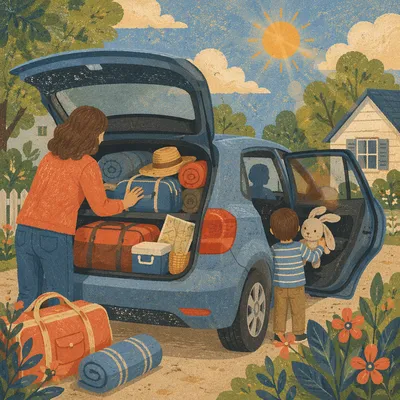 Sunny Family Road Trip Departure Scene