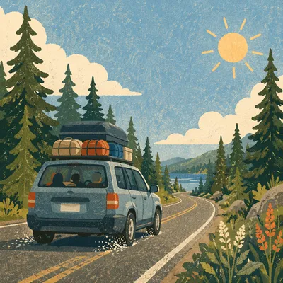 Sunny Family Road Trip Through Evergreens