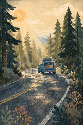 Sunny Family Road Trip Through Forest