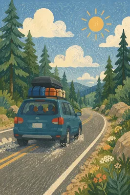 Sunny Family Road Trip Through Evergreens