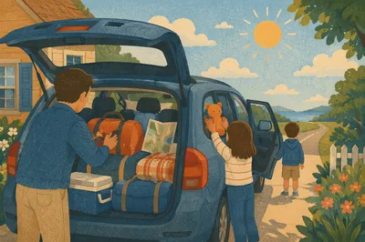 Sunny Family Road Trip Departure Scene