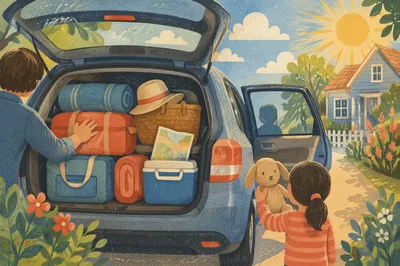 Sunny Family Road Trip Departure