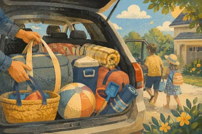 Sunny Family Road Trip Car Packing