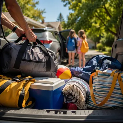 Sunny Family Road Trip Packing Scene