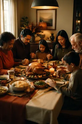 Family Holding Hands Before Thanksgiving Dinner