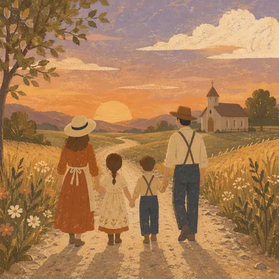 Sunset Family Walk on Country Road