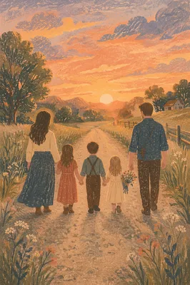 Faithful Family Walk on Country Road