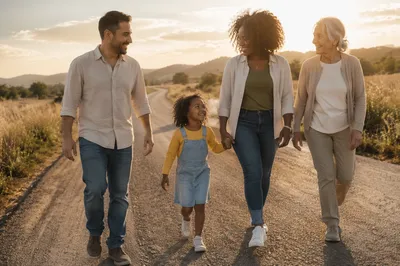 Multigenerational Family Walking on Country Road