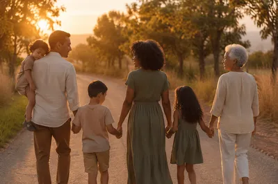 Multigenerational Family Walking on Country Road