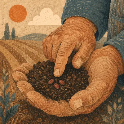 Farmer Hands Planting Seeds in Prayer