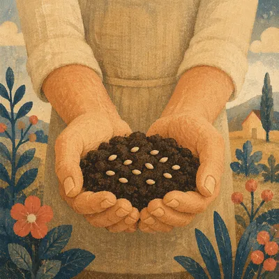 Farmer Hands Offering Soil and Seeds