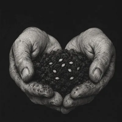 Praying Farmer Hands Holding Soil and Seeds