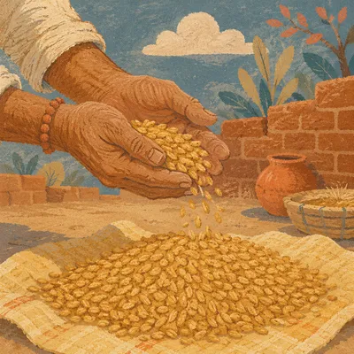 Farmer Hands Praying Over Golden Seeds